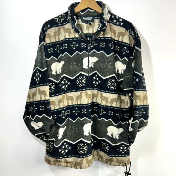 JOHN WEITZ Mens S Pull-over 1/4 Zip Polar Bear Wolf Print Polyester Sweater - Picture 1 of 8
